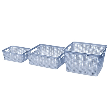 Simply Essential&trade; Large Plastic Wicker Storage Basket in Zen Blue. View a larger version of this product image.