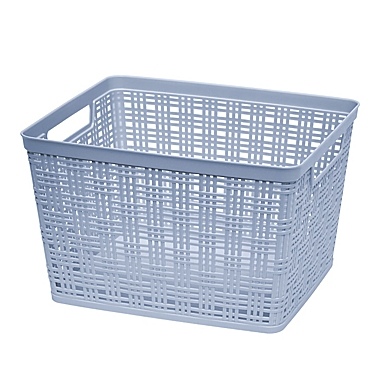 Simply Essential&trade; Large Plastic Wicker Storage Basket in Zen Blue. View a larger version of this product image.