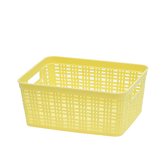 Alternate image 1 for Simply Essential™ Small Plastic Wicker Storage Basket in Limelight