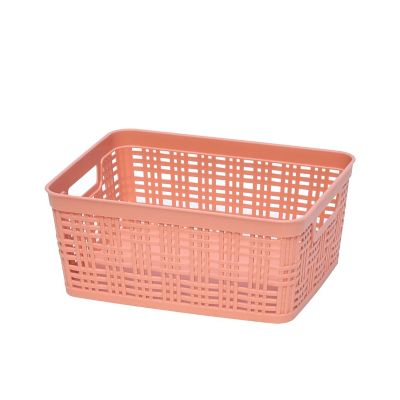 Simply Essential&trade; Small Plastic Wicker Storage Basket in Coral Haze