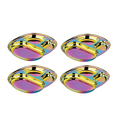 Ahimsa Balanced Bites Stainless Steel Plates in Rainbow (Set of 4). View a larger version of this product image.