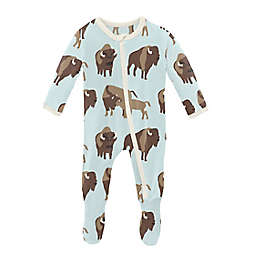 KicKee Pants® Newborn Bison Footie with Zipper in Blue