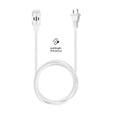 Globe Electric 15-Foot 3-Outlet Extension Cord in White. View a larger version of this product image.