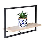 Honey-Can-Do&reg; Long Floating Wood Wall Shelf with Steel Frame in Black/Natural