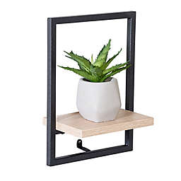 Honey-Can-Do® Small Floating Wood Wall Shelf with Steel Frame in Black/Natural