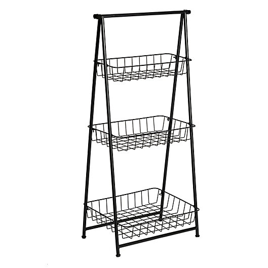 3 Tier Folding Ladder Shelf In Black, Bed Bath And Beyond Ladder Bookcase