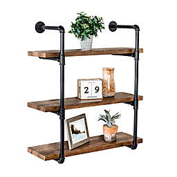Honey-Can-Do® 3-Tier Industrial Wall Shelf in Black/Natural
