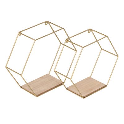 Honey-Can-Do&reg; Metal Hexagonal Decorative Wall Shelves in Gold (Set of 2)
