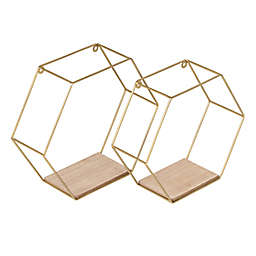 Honey-Can-Do® Metal Hexagonal Decorative Wall Shelves in Gold (Set of 2)