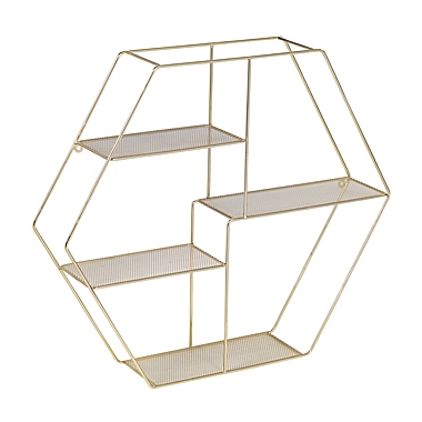 Honey-Can-Do&reg; 4-Tier Hexagonal Decorative Metal Wall Shelf in Gold. View a larger version of this product image.