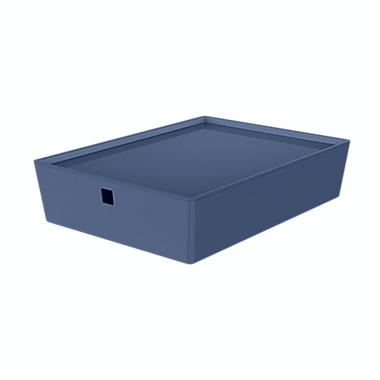 Simply Essential&trade; Shallow Stackable Storage Box with Lid in True Navy. View a larger version of this product image.