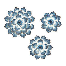 Ridge Road Décor Floral Metal Wall Décor in Blue/White (Set of 3)