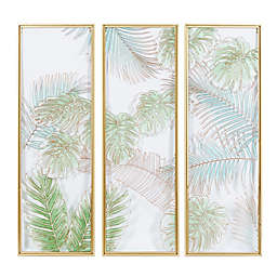 Ridge Road Décor 3-Piece Palm Frond Glass Panel Wall Décor