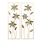 Ridge Road Decor Contemporary Floral 36-Inch Metal Panels Wall Decor in Gold (Set of 2)