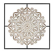 Nearly Natural Wood Flower Iron Wall Decor in White/Black