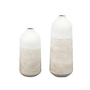 Luxen Home Distressed Metal Decorative Vases in Tan/White (Set of 2)