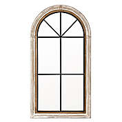 Luxen Home Rustic Wood and Iron Arched Window 25.5-Inch x 48-inch Wall Mirror in Whitewash