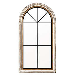 Luxen Home Rustic Wood and Iron Arched Window 25.5-Inch x 48-inch Wall Mirror in Whitewash