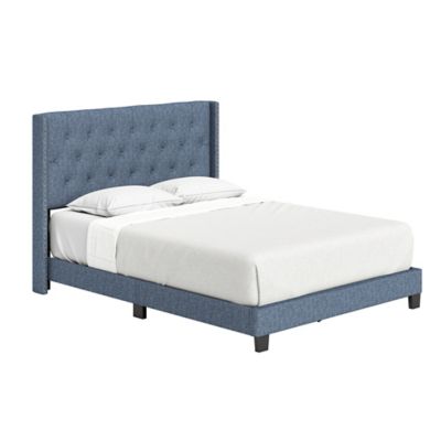 E-Rest Maira Queen Upholstered Platform Bed in Blue