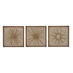 Ridge Road Decor Glam Abstract Wood 18.5-Inch Square Wall Decor in Brown/Gold (Set of 3)