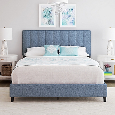 E-Rest Langley King Upholstered Platform Bed in Blue. View a larger version of this product image.