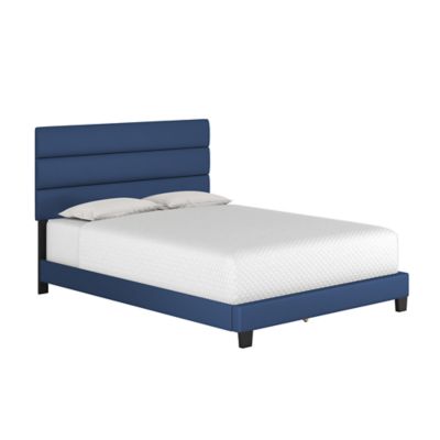 E-Rest Pamina King Faux Leather Upholstered Platform Bed in Blue