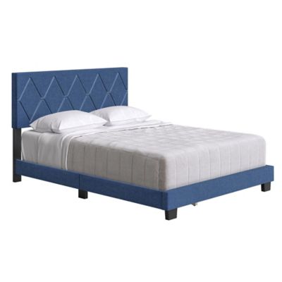 E-Rest Vita Twin Linen Upholstered Platform Bed in Blue