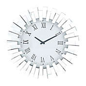 Ridge Road Decor 20-Inch Round MDF Mirrored Glam Wall Clock in Silver