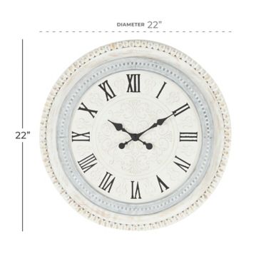 Ridge Road Decor 22-Inch Round Wood Farmhouse Wall Clock in White. View a larger version of this product image.