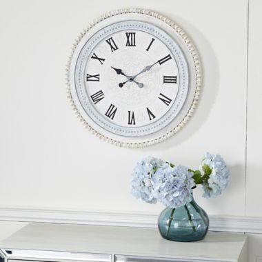 Ridge Road Decor 22-Inch Round Wood Farmhouse Wall Clock in White. View a larger version of this product image.