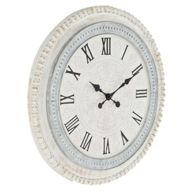 Ridge Road Decor 22-Inch Round Wood Farmhouse Wall Clock in White. View a larger version of this product image.