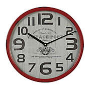 Ridge Road Decor 14-Inch Round Metal Farmhouse Wall Clock in Red