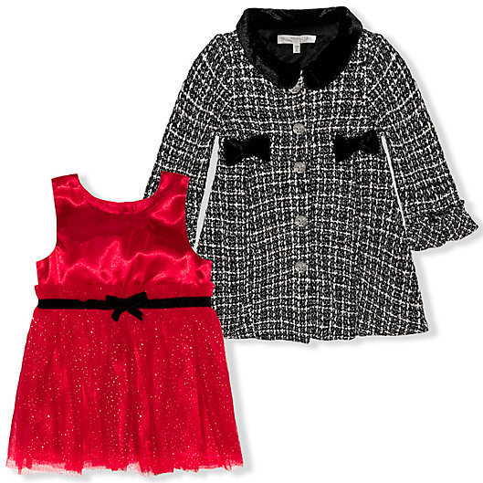 Alternate image 1 for Nannette Baby® Dress and Boucle Coat Set in Red/Black