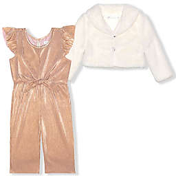 Nannette Baby&reg; Metallic Jumpsuit with Faux Fur Shrug in Soft Pink/Ivory