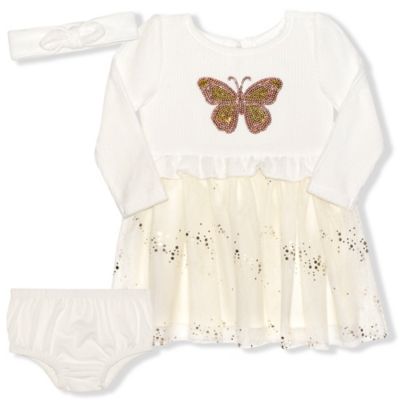 Nannette Baby&reg; 3-Piece Butterfly Tutu Dress Set in Cream