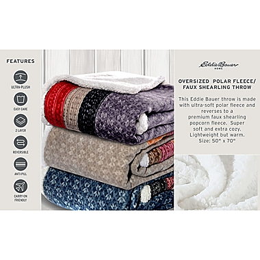 Eddie Bauer&reg; Nordic Plaid Polar Fleece Ultra Soft Plush Reversible Throw Collection. View a larger version of this product image.