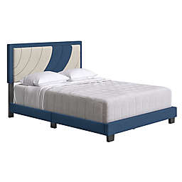 E-Rest Adrian Full Linen Upholstered Platform Bed in Blue/Beige