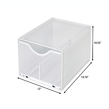 Squared Away&trade; Large Metal Mesh Stacking Drawer in White. View a larger version of this product image.
