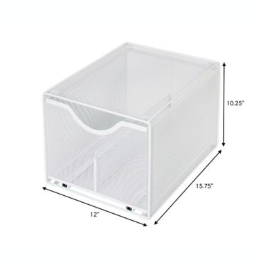 Squared Away&trade; Large Metal Mesh Stacking Drawer in White. View a larger version of this product image.