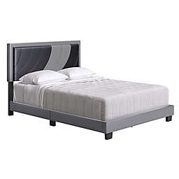 E-Rest Adrian Queen Faux Leather Upholstered Platform Bed in Black/Grey