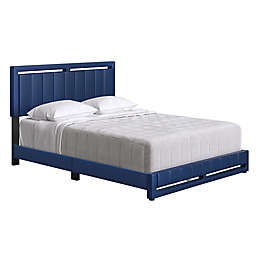 E-Rest Huxley King Faux Leather Upholstered Platform Bed in Blue