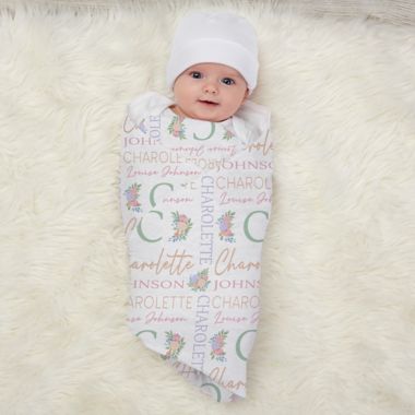Blooming Baby Girl Personalized Receiving Blanket. View a larger version of this product image.