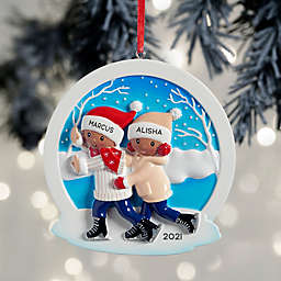 Ice Skating 4.25-Inch x 4.25-Inch Personalized Couples Ornament with Dark Skin Tone