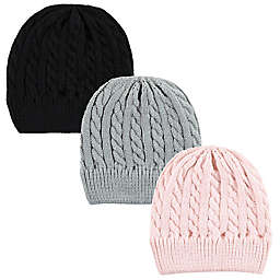 Hudson Baby® 3-Pack Knitted Caps in Pink/Black
