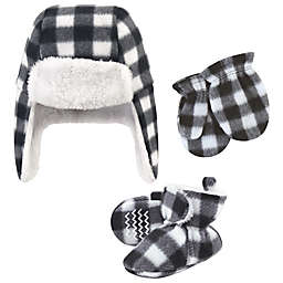 Hudson Baby® Size 0-6M Plaid Hat, Mitten and Bootie 4-Piece Set in Black/White
