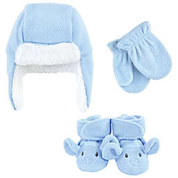 Hudson Baby® 3-Piece Hat, Mitten & Elephant Bootie Set in Blue