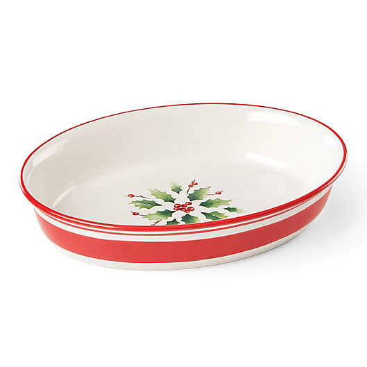 Alternate image 1 for Lenox® Holiday Strip Oval Baking Dish in Ivory