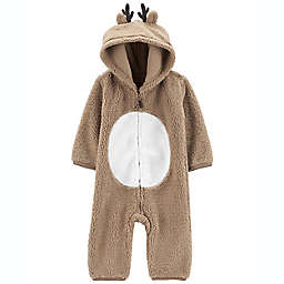 carter's® Christmas Reindeer Sherpa Zip-Up Coverall in Brown