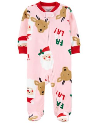 Carter Christmas Pajamas 3 6 9 mo Fleece Footed Holiday Reindeer Zipper Sleeper 