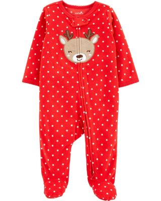 carter&#39;s&reg; Reindeer Dot Fleece Zip-Up Sleep &amp; Play Footed Pajama in Red